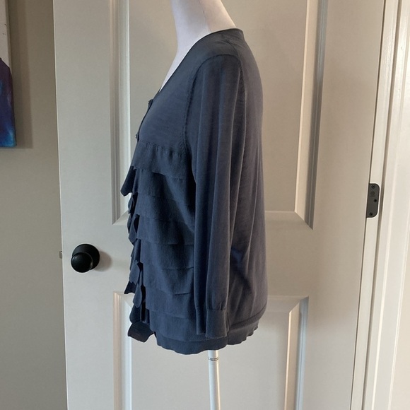 Ann Taylor large cardigan blue button down ruffles - Picture 6 of 11